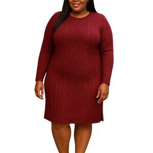 Merona Size XXL Sweater Dress Womens Cable Knit Wine Red Long Sleeve Pullover